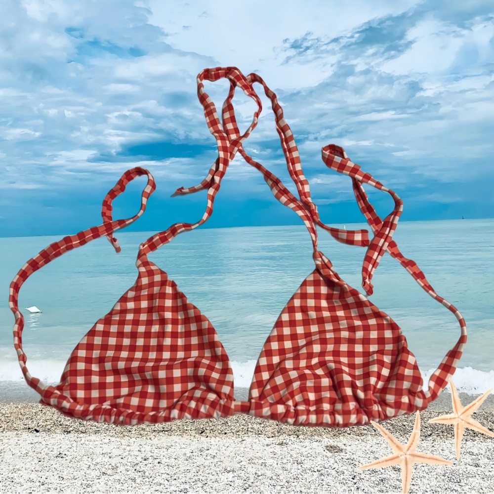 Show Me Your MuMu Red Gingham Bikini Top. NWOT